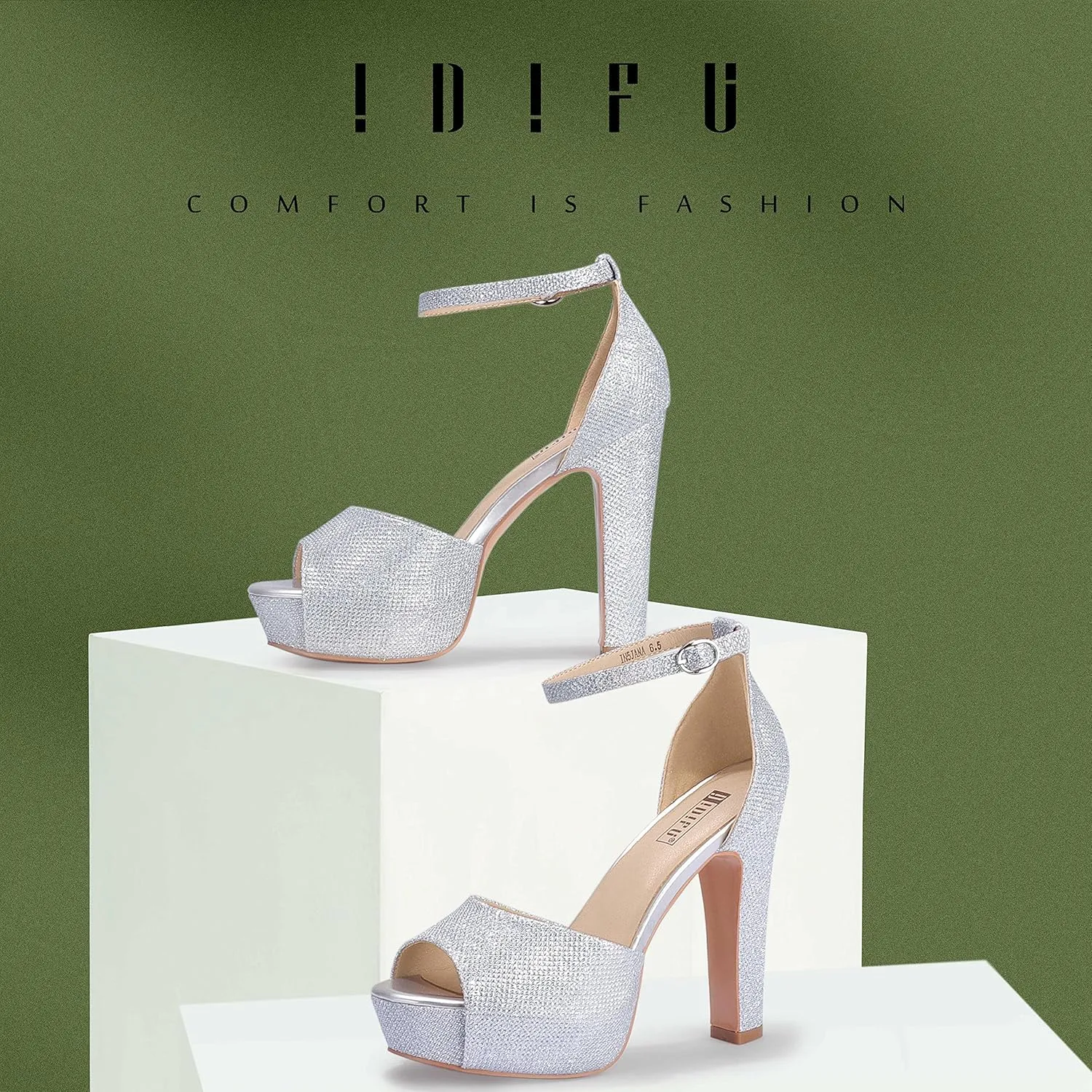 IDIFU Women's Platform Chunky High Heels Dress Sandals Peep Toe Ankle Strap Wedding Party Evening Shoes for Women Bride