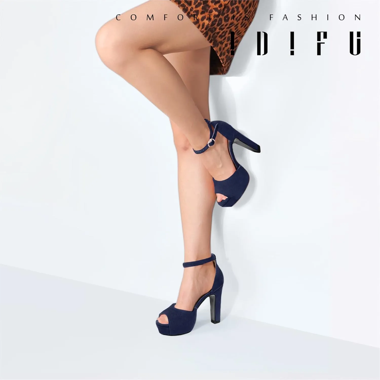 IDIFU Women's Platform Chunky High Heels Dress Sandals Peep Toe Ankle Strap Wedding Party Evening Shoes for Women Bride