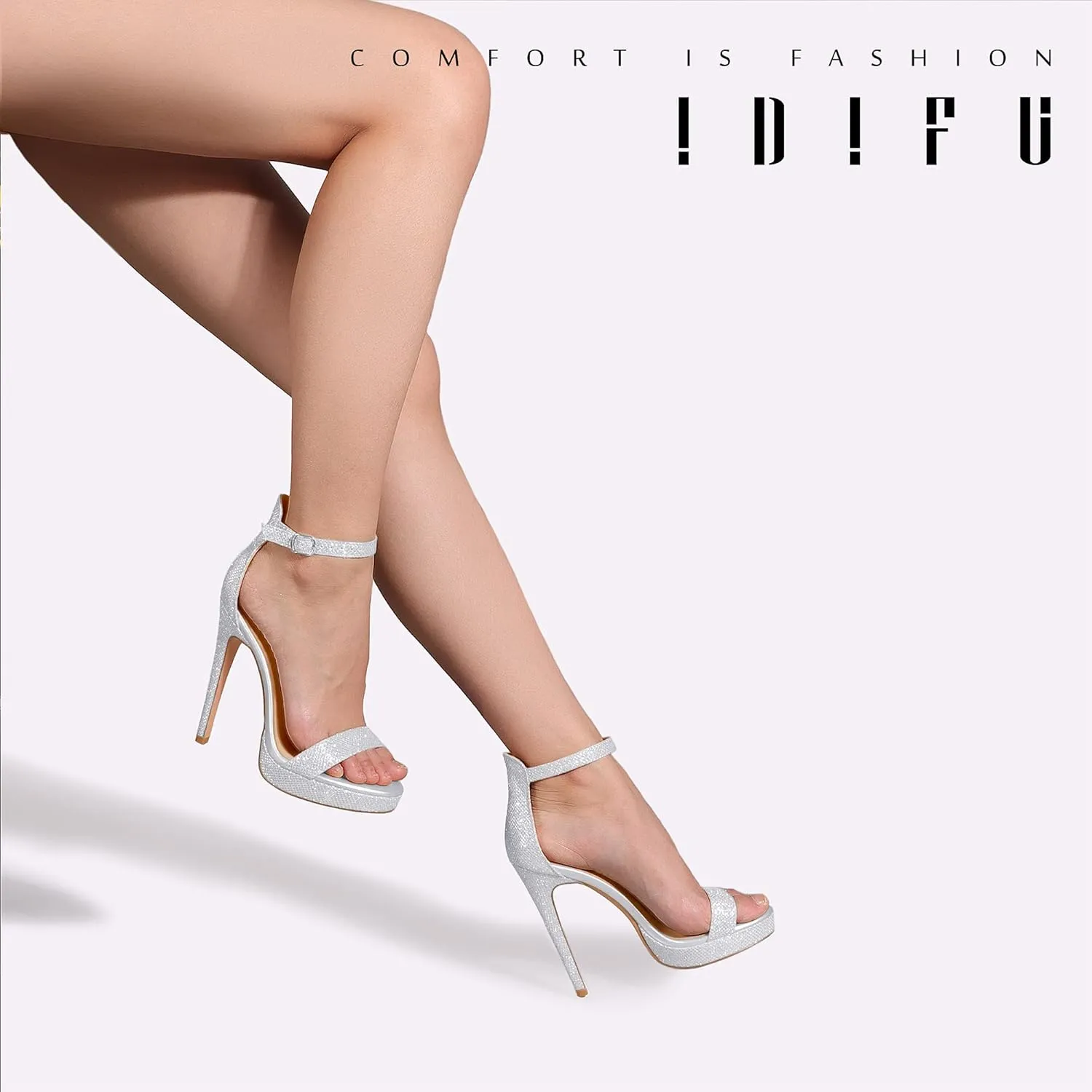 IDIFU Women's Stiletto High Heel Sandals Platform Open Toe Ankle Strap Dress Shoes for Women Bride Ladies in Wedding Bridal Party Homecoming