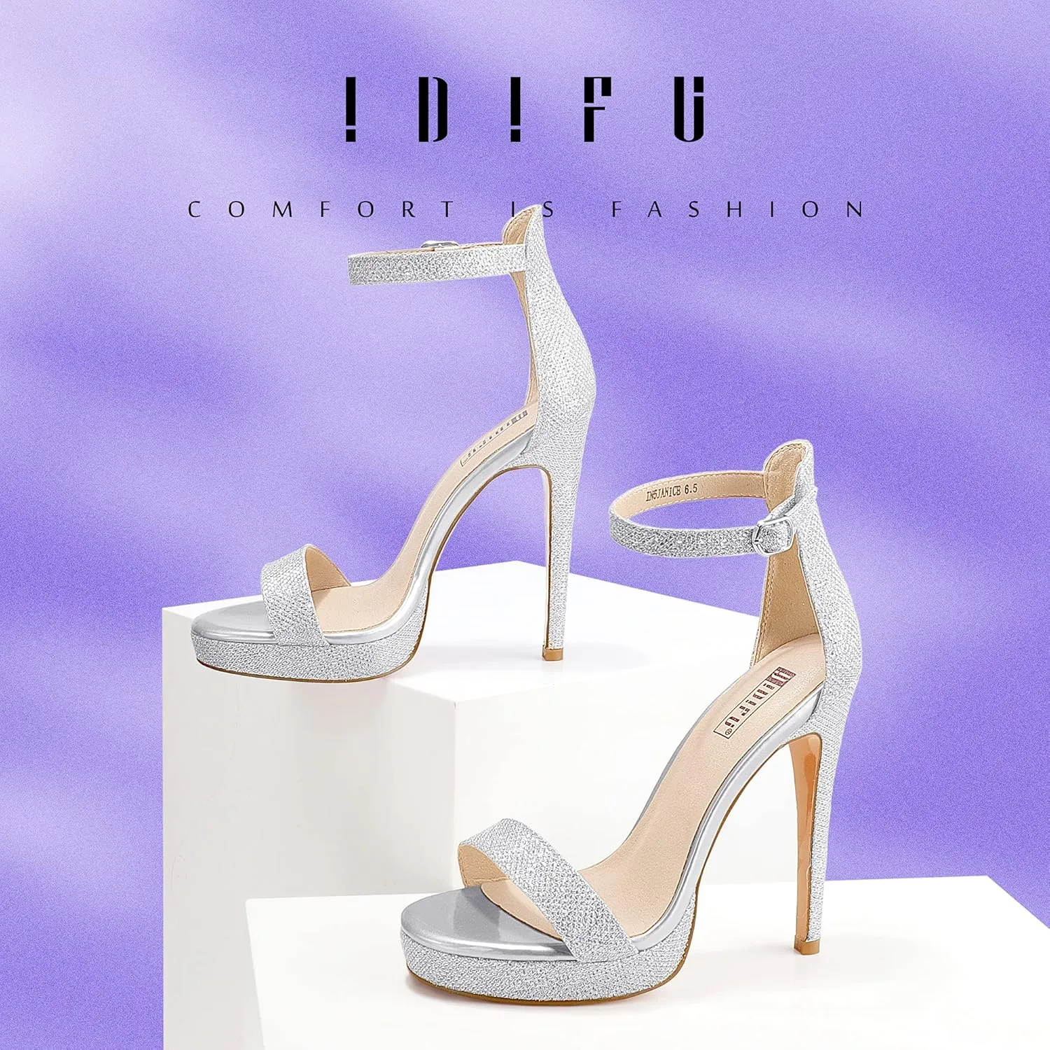 IDIFU Women's Stiletto High Heel Sandals Platform Open Toe Ankle Strap Dress Shoes for Women Bride Ladies in Wedding Bridal Party Homecoming