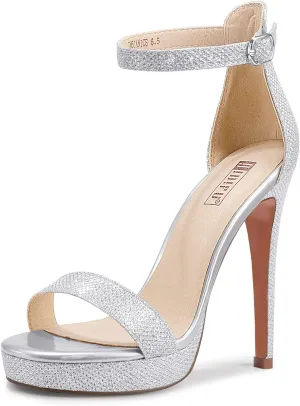 IDIFU Women's Stiletto High Heel Sandals Platform Open Toe Ankle Strap Dress Shoes for Women Bride Ladies in Wedding Bridal Party Homecoming