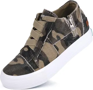 JENN ARDOR Wedge Sneakers for Women Fashion Canvas Shoes Casual Platform Hidden Heel Womens Slip On Sneaker Non Slip Side Zipper