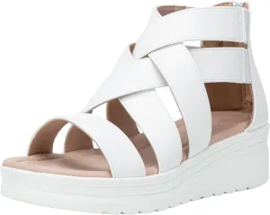 Jeossy Women's Platform Wedge Sandals White Pu Strappy Summer 866 Sandals Dressy with Zipper