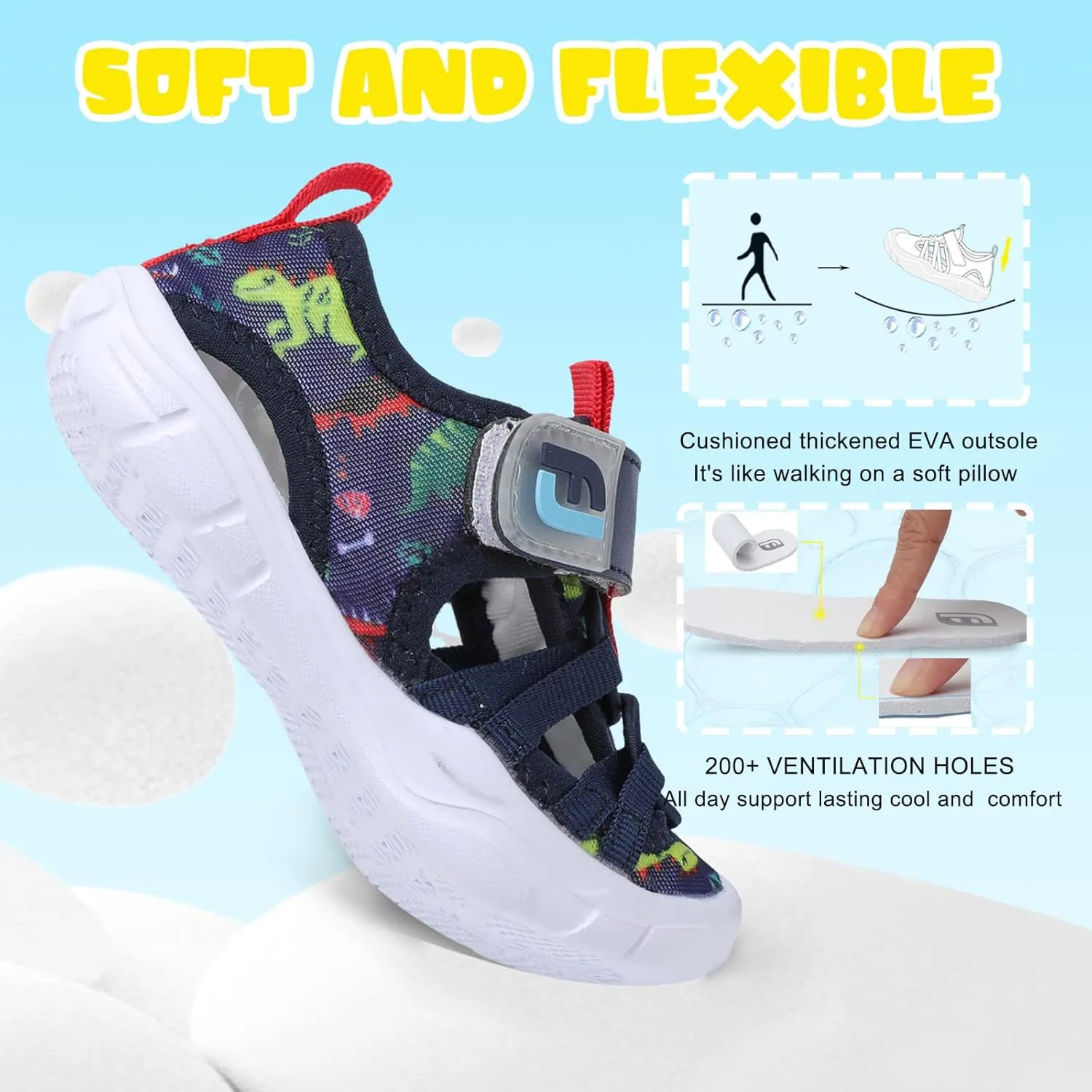 JOINFREE Toddler Boys Girls Water Shoes Breathable Qucik Dry Sport Beach Sandals Lightweight Barefoot Flexible