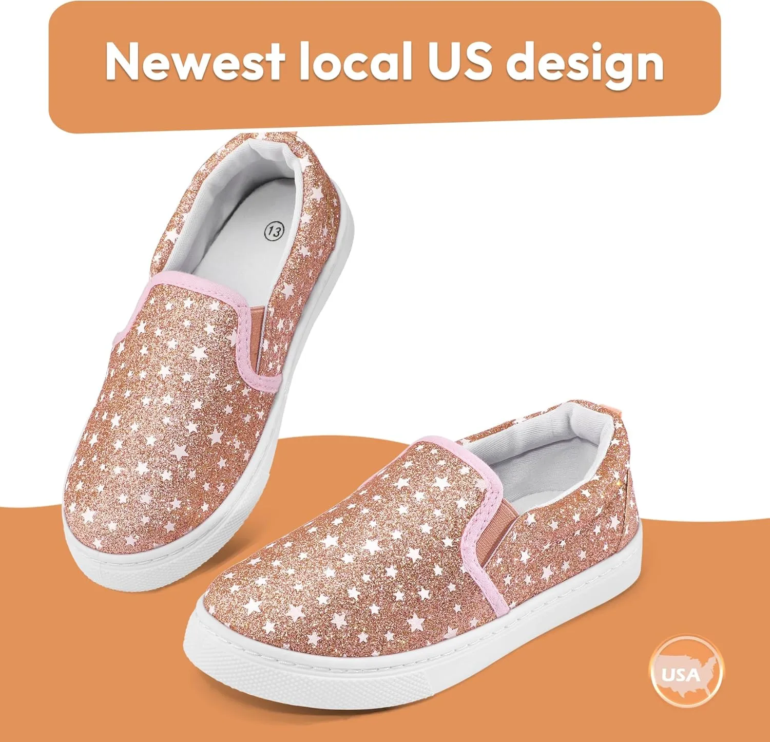 K KomForme Toddler Girls Boys Shoes Little Kids Slip on Canvas Sneakers for Running/Walking