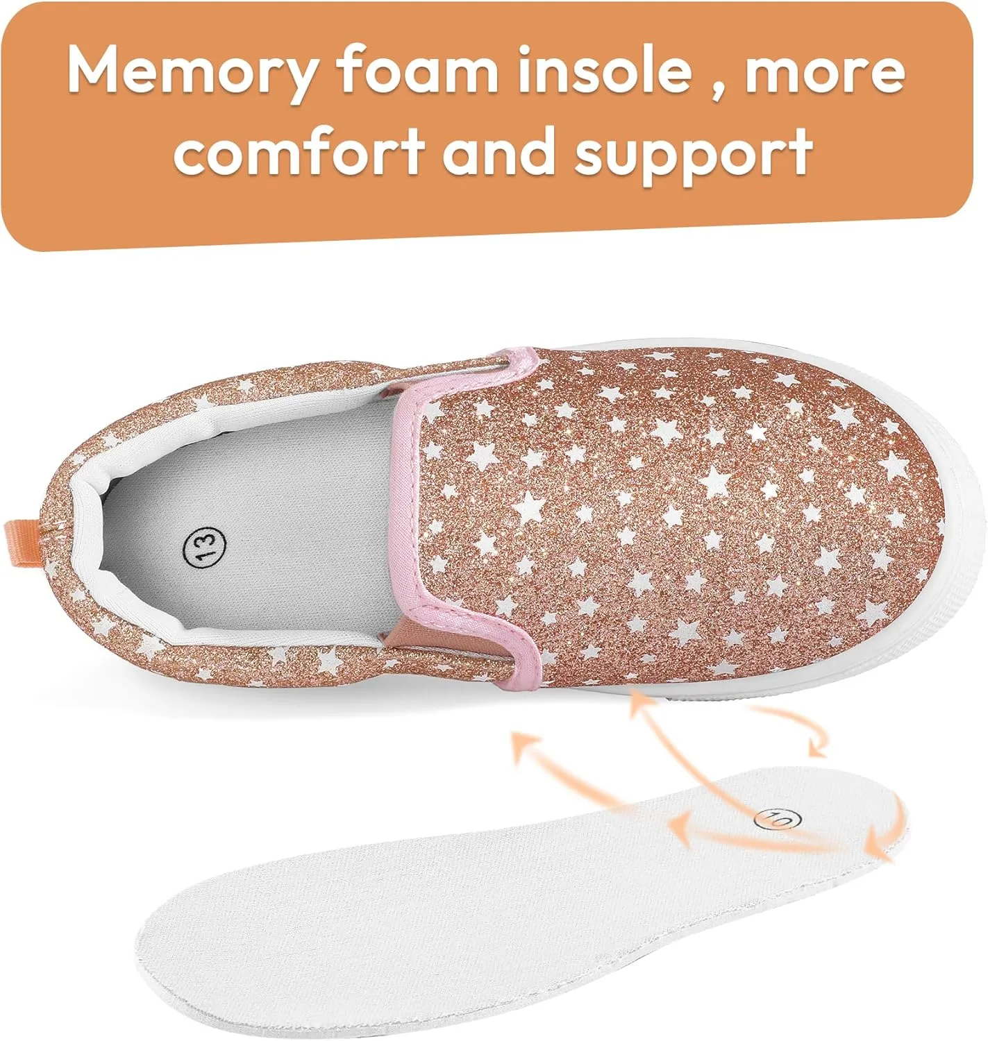 K KomForme Toddler Girls Boys Shoes Little Kids Slip on Canvas Sneakers for Running/Walking