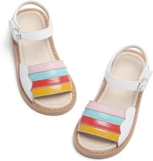 Kiderence Toddler Girls Pink Floral Sandals - Girls' Casual Flat Sandals with Ankle Strap