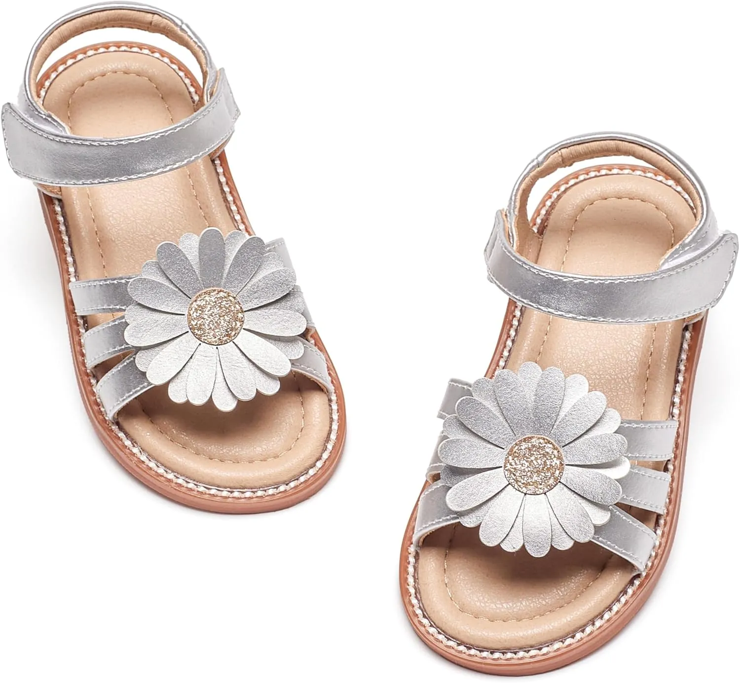 Kiderence Toddler Girls Pink Floral Sandals - Girls' Casual Flat Sandals with Ankle Strap
