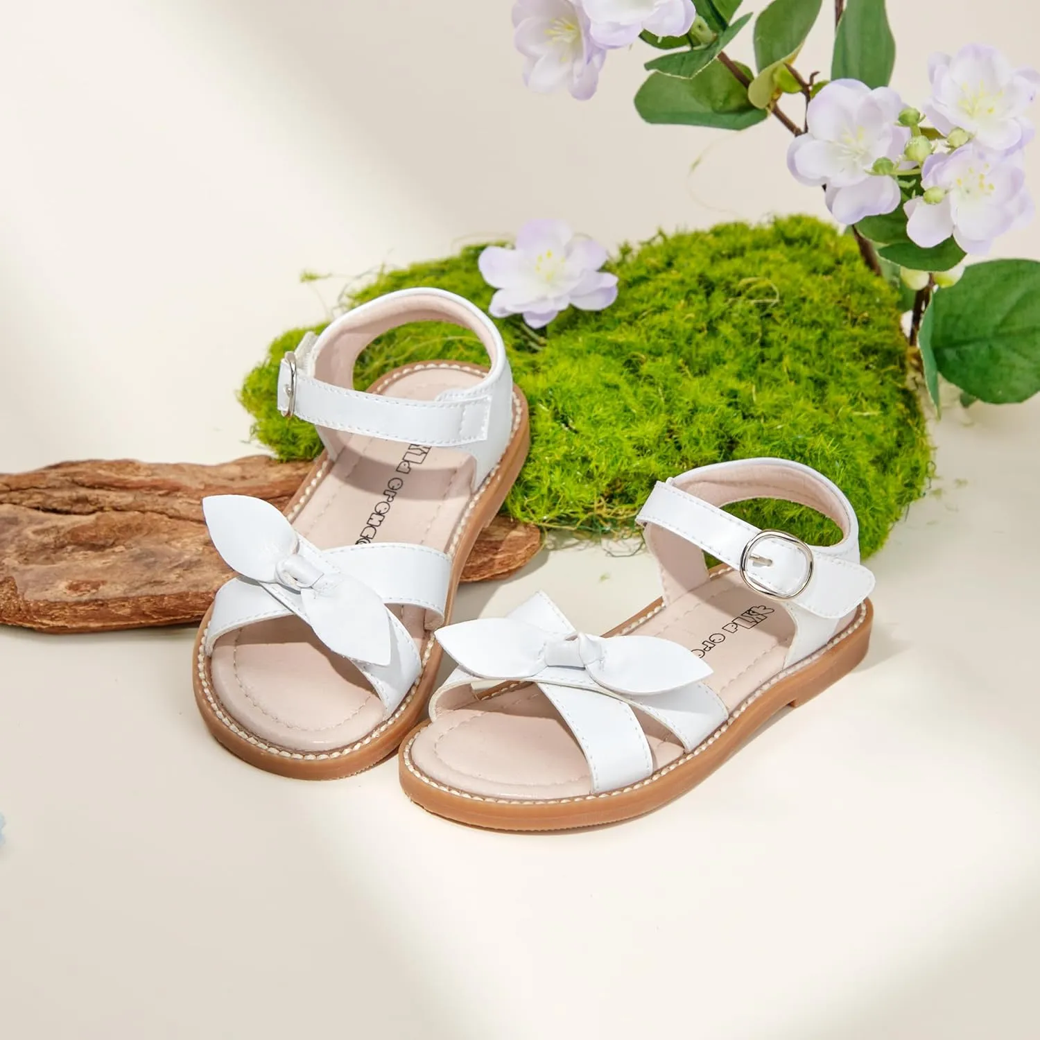 Kiderence Toddler Girls Pink Floral Sandals - Girls' Casual Flat Sandals with Ankle Strap
