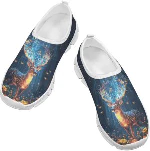 Kids Deer Sneakers Floral Girls Slip On Shoes Size 1.5 Little Kid Blue Gym Shoes Comfort Teen Girls Back to School Tennis Shoes