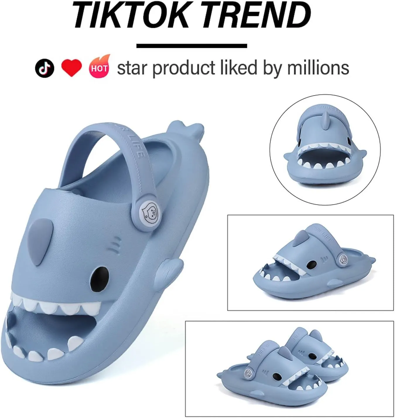 Kids Shark Slides, Shark Slippers for Kids Boys Girls, Cloud Pillow Slides with Thick Sole, Soft, Non-slip