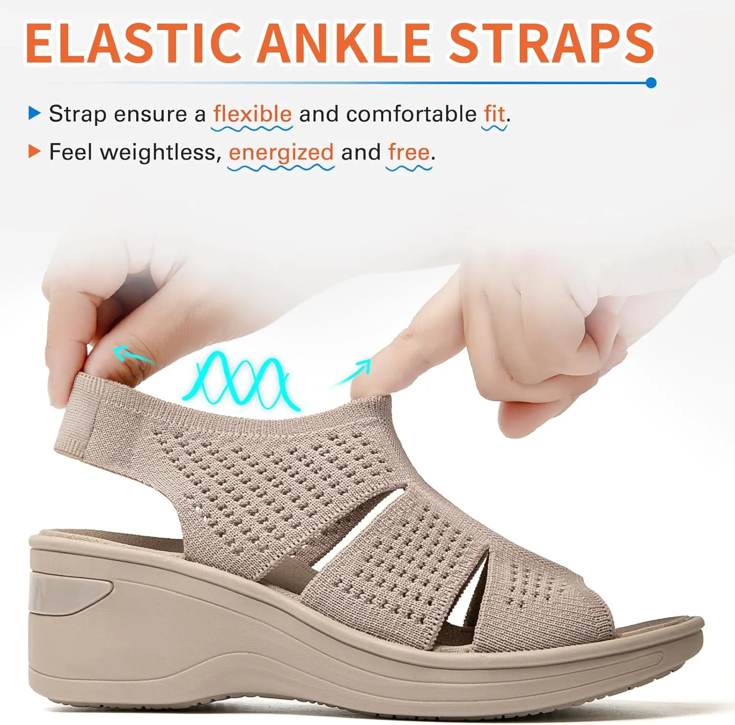 KOIMED Women's Comfortable Platform Walking Sandals With Memory Foam Open Toe Lightweight Breathable Soft Mesh Washable For Summer Travel Casual Beach Outdoor Sport