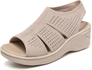 KOIMED Women's Comfortable Platform Walking Sandals With Memory Foam Open Toe Lightweight Breathable Soft Mesh Washable For Summer Travel Casual Beach Outdoor Sport