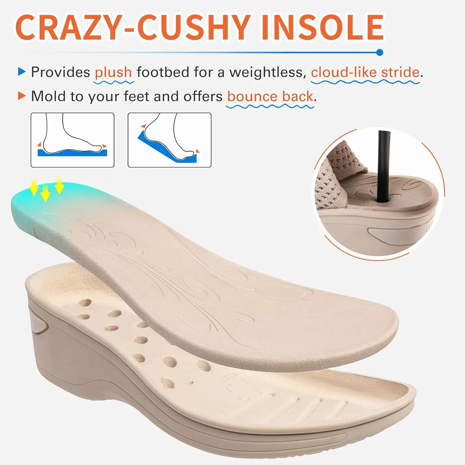 KOIMED Women's Comfortable Platform Walking Sandals With Memory Foam Open Toe Lightweight Breathable Soft Mesh Washable For Summer Travel Casual Beach Outdoor Sport