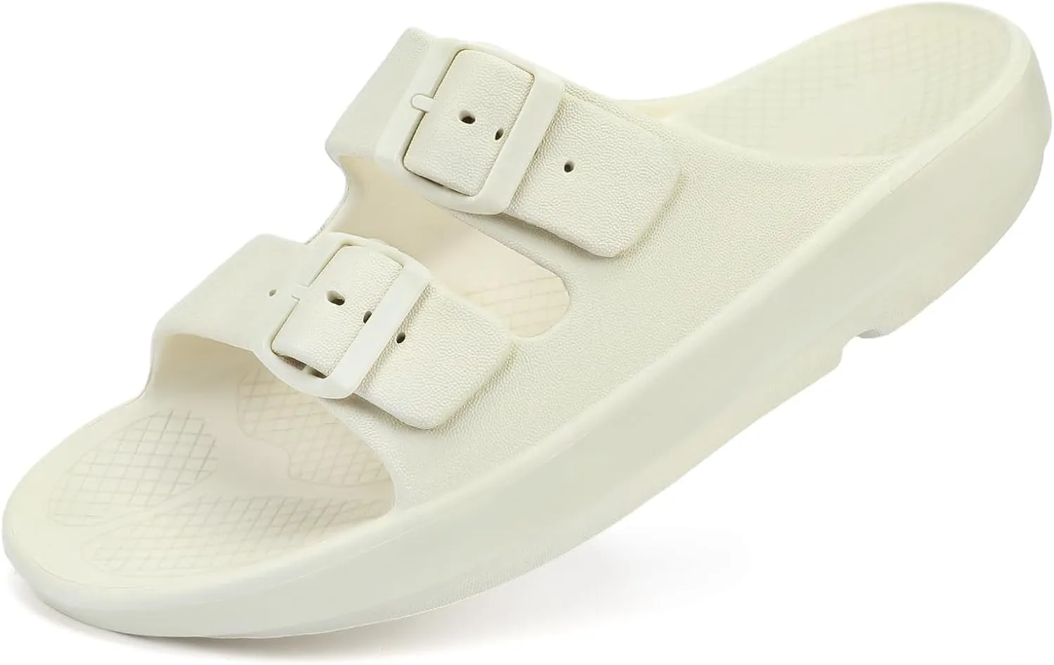 Kricely Women and Men Wide Width Recovery Sandals Plantar Fasciitis Arch Support Orthotic Slides Adjustable Double Buckle Thick Sole Slippers Reduces Stress on Feet Joints & Back Post-Exercise
