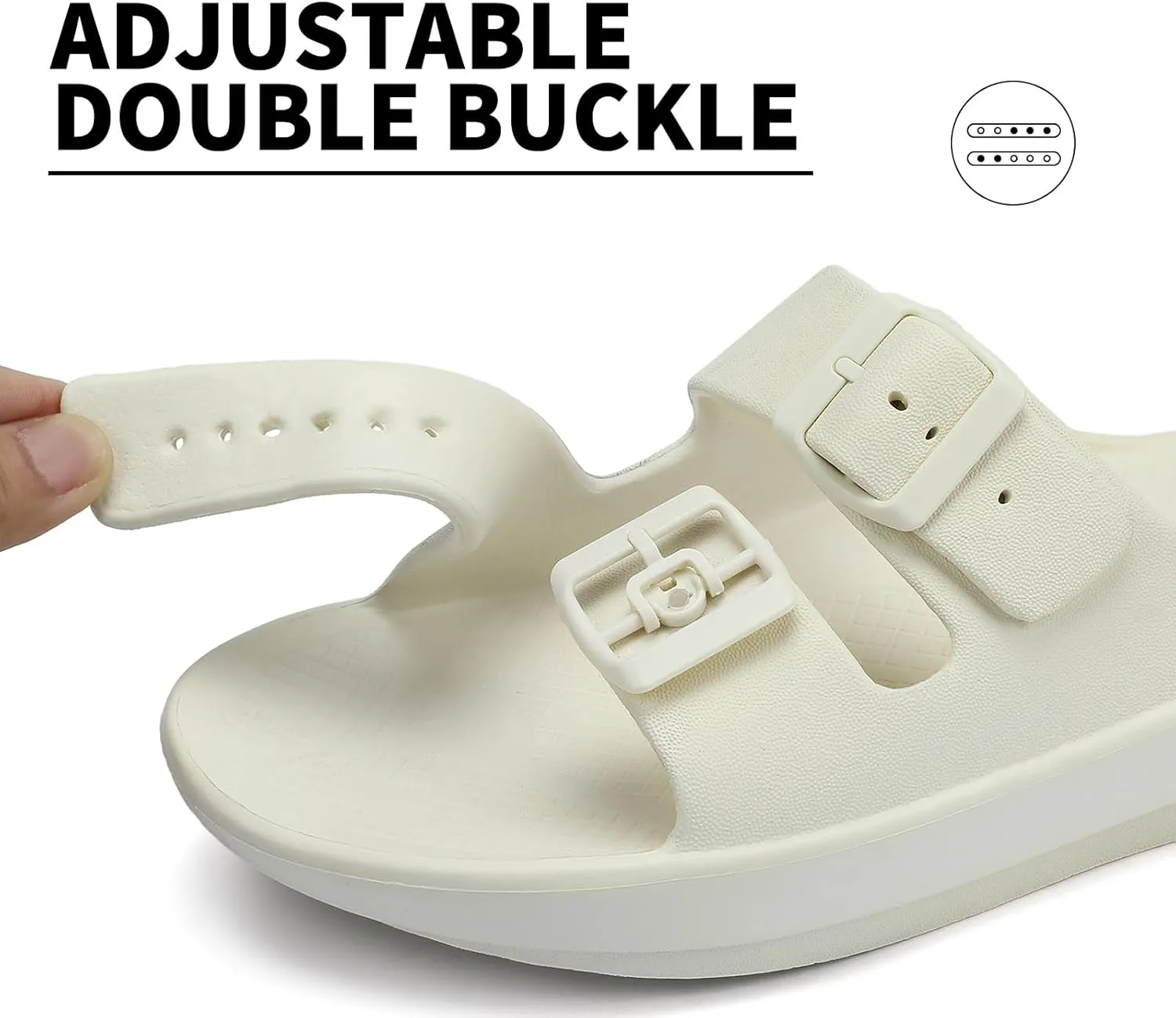 Kricely Women and Men Wide Width Recovery Sandals Plantar Fasciitis Arch Support Orthotic Slides Adjustable Double Buckle Thick Sole Slippers Reduces Stress on Feet Joints & Back Post-Exercise