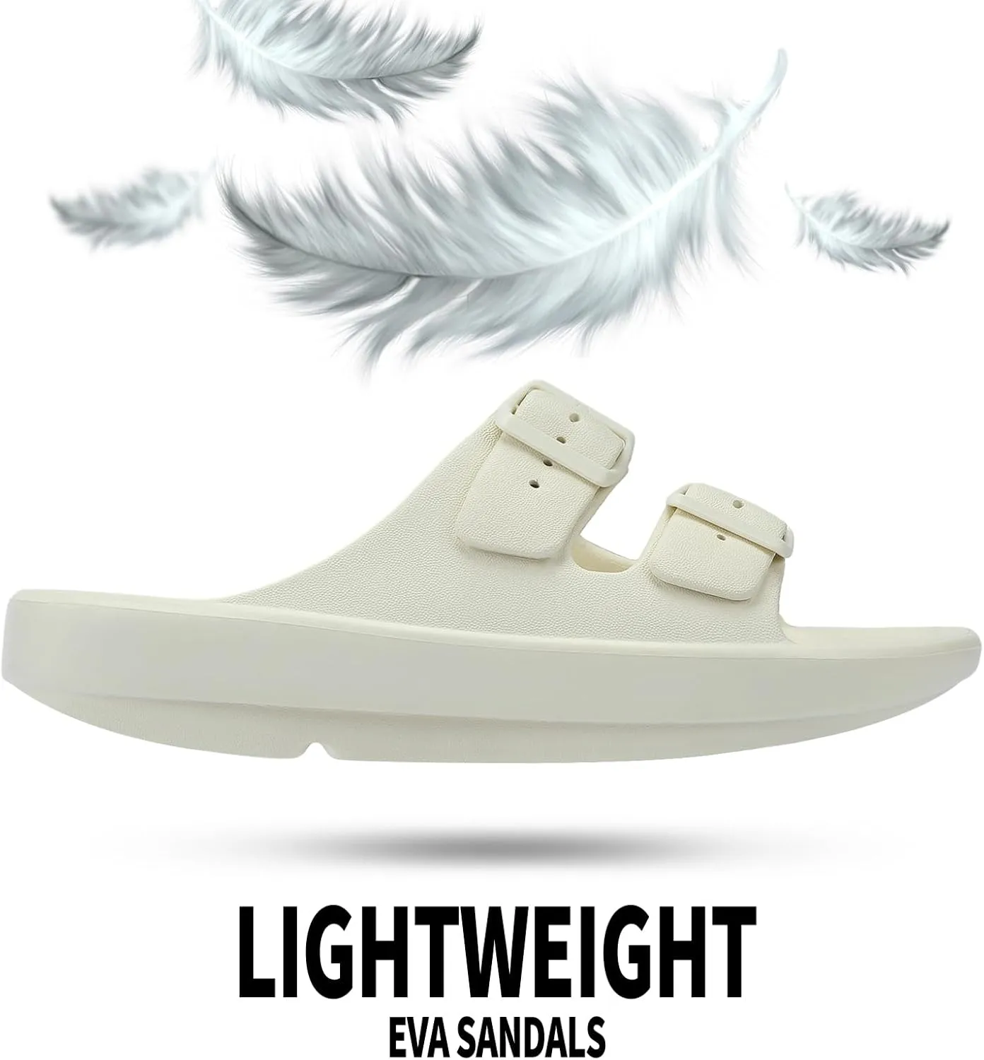Kricely Women and Men Wide Width Recovery Sandals Plantar Fasciitis Arch Support Orthotic Slides Adjustable Double Buckle Thick Sole Slippers Reduces Stress on Feet Joints & Back Post-Exercise