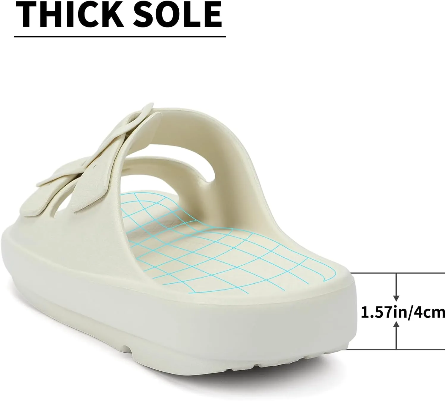 Kricely Women and Men Wide Width Recovery Sandals Plantar Fasciitis Arch Support Orthotic Slides Adjustable Double Buckle Thick Sole Slippers Reduces Stress on Feet Joints & Back Post-Exercise