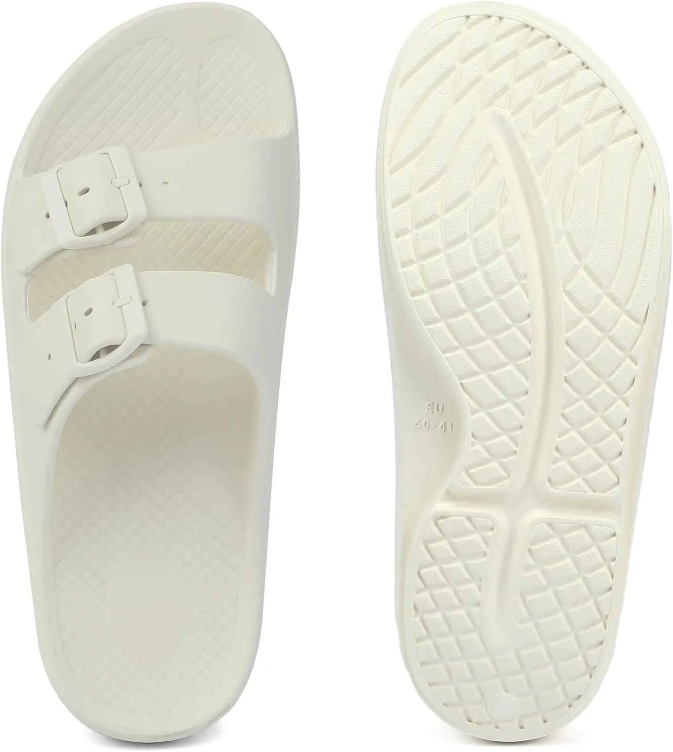 Kricely Women and Men Wide Width Recovery Sandals Plantar Fasciitis Arch Support Orthotic Slides Adjustable Double Buckle Thick Sole Slippers Reduces Stress on Feet Joints & Back Post-Exercise