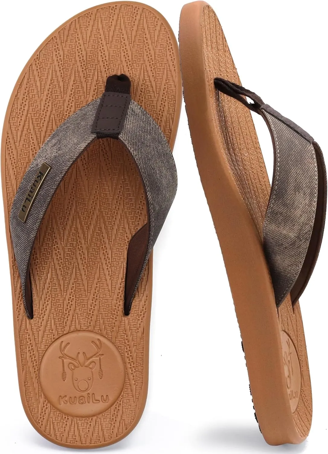 KuaiLu Mens Flip Flops Arch Support Comfortable Summer Beach Thong Sandals Yoga Foam Cushion Slip on Slippers