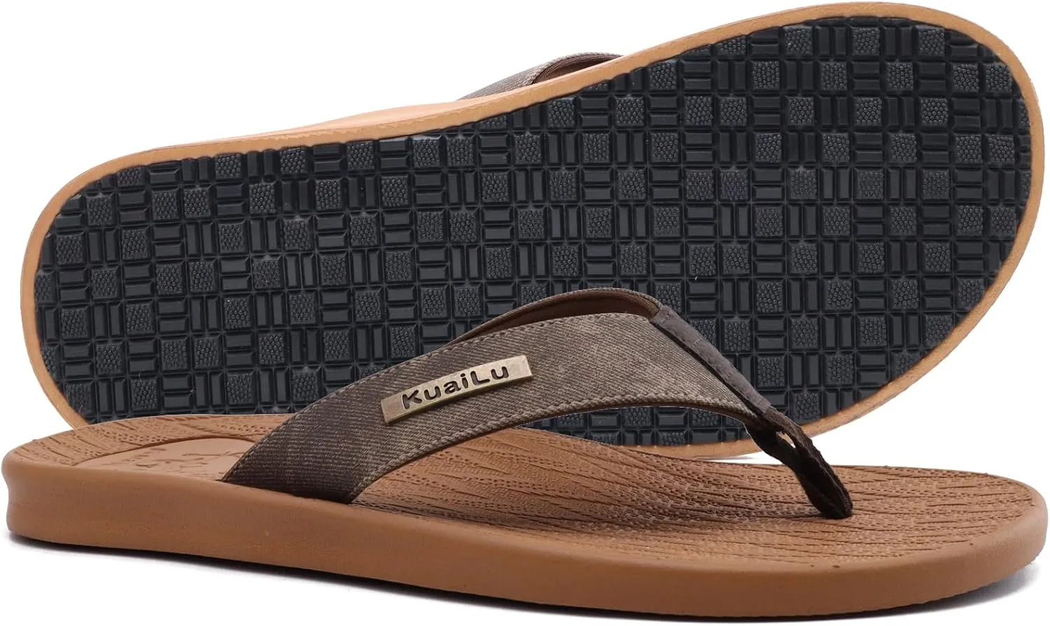 KuaiLu Mens Flip Flops Arch Support Comfortable Summer Beach Thong Sandals Yoga Foam Cushion Slip on Slippers