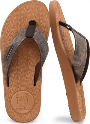 KuaiLu Mens Flip Flops Arch Support Comfortable Summer Beach Thong Sandals Yoga Foam Cushion Slip on Slippers