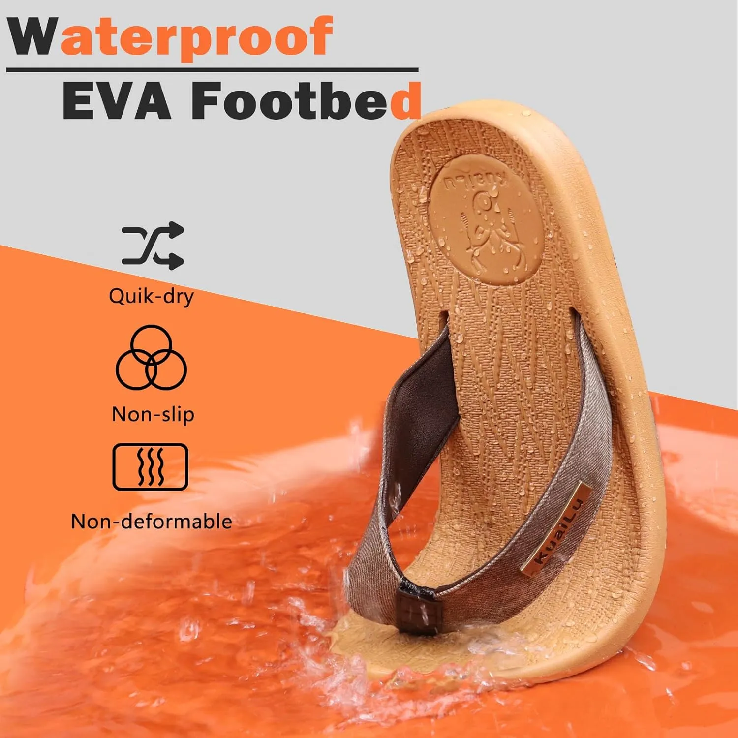KuaiLu Mens Flip Flops Arch Support Comfortable Summer Beach Thong Sandals Yoga Foam Cushion Slip on Slippers