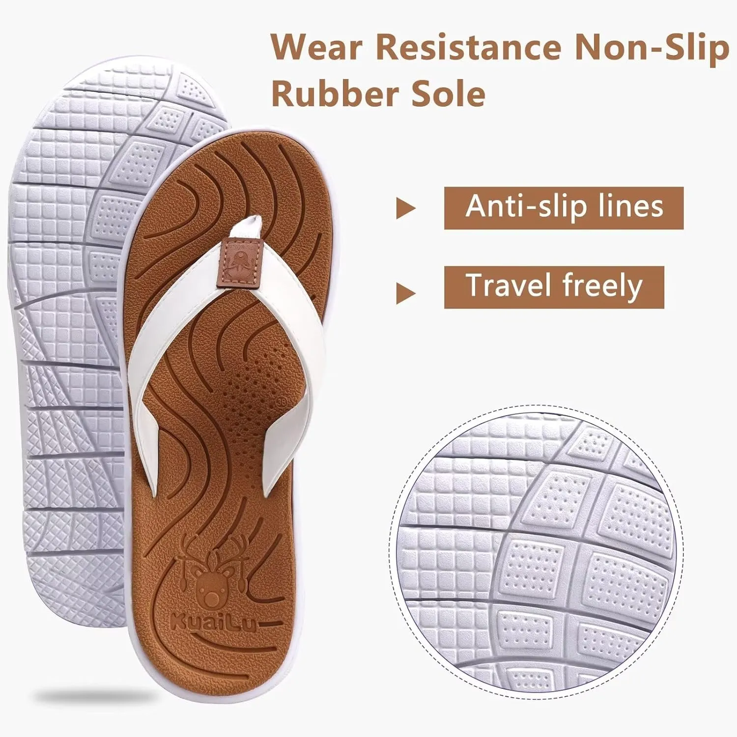 KuaiLu Womens Casual Flip Flops Yoga Mat Comfortable Cushion Arch Support Walking Thong Sandals Lightweight Non-Slip Summer Beach Slippers