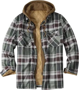 LCMTWX Men's Fleece Lined Flannel Shirt Jacket Hooded Zipper Pocket Long Sleeve Shirt Patchwork Jacket Loose Thickened