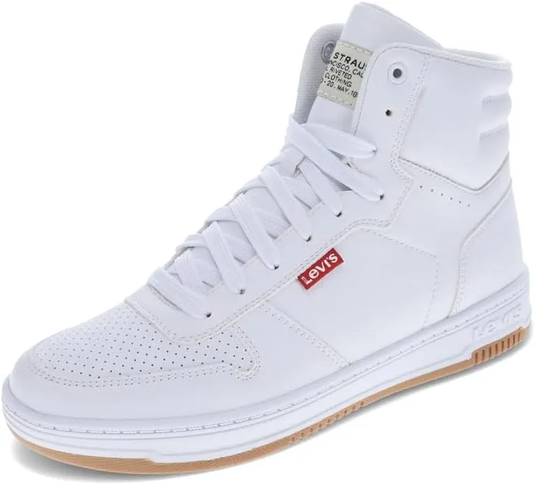 Levi's Kids Drive Hi Synthetic Leather Casual Hightop Sneaker Shoe, White/Gum, 13 M