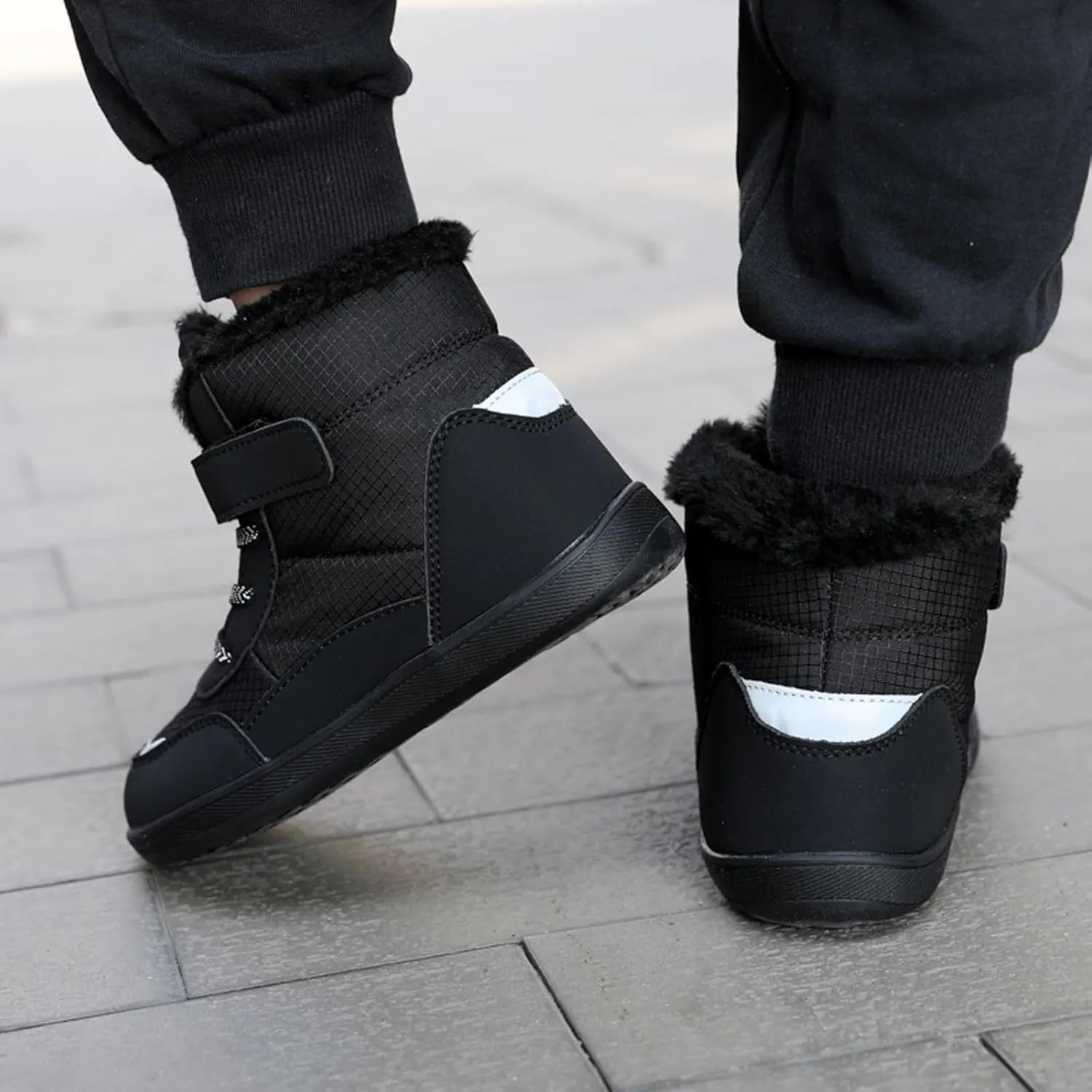 Little Kid Lined Plush Sport Shoes Boys Girls Wide Winter High Top Sneakers Faux F𝐮r Ankle Boots Warm Walking Shoes