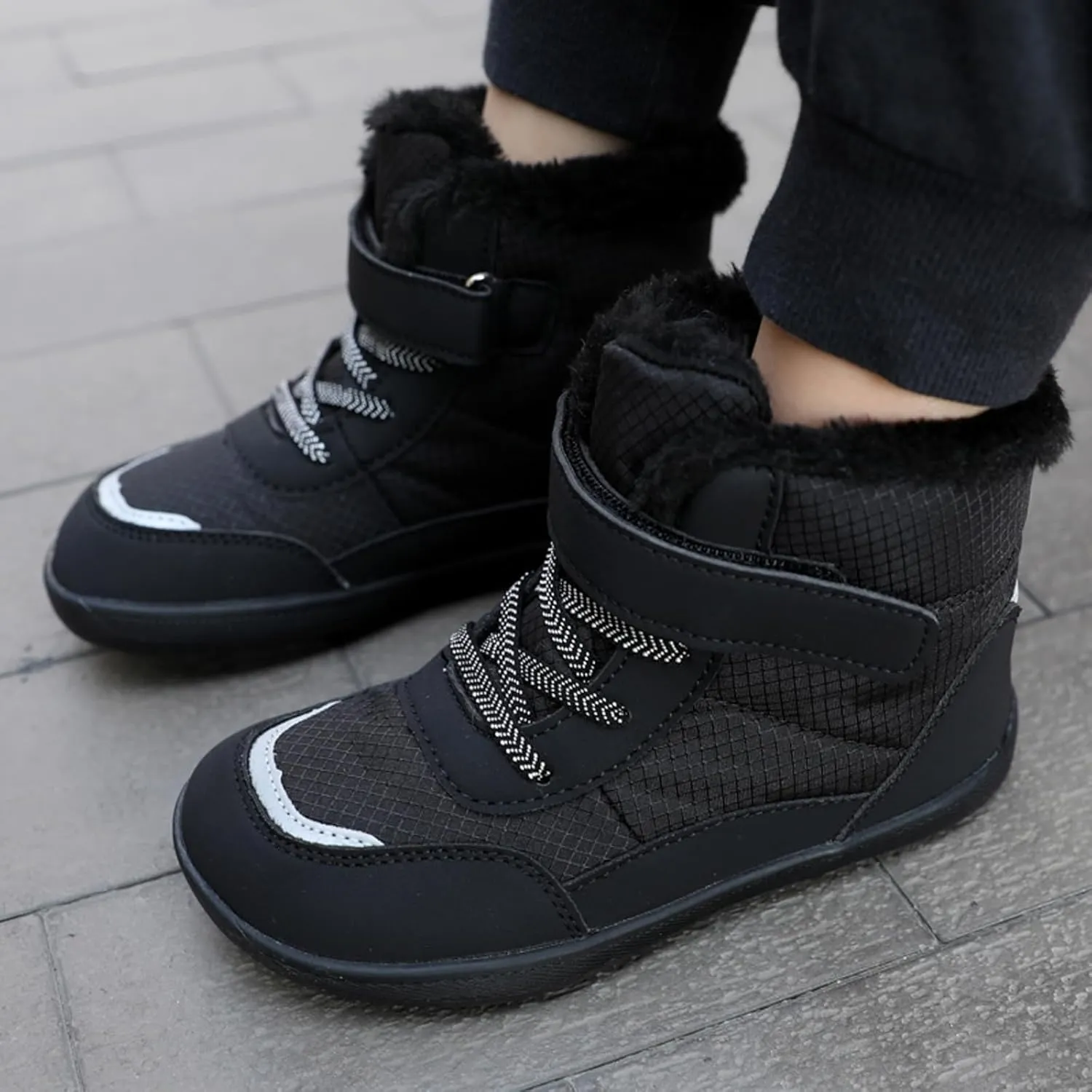 Little Kid Lined Plush Sport Shoes Boys Girls Wide Winter High Top Sneakers Faux F𝐮r Ankle Boots Warm Walking Shoes