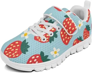 Little Kid Shoes for Boys & Girls Breathable Tennis Running Sneakers for Kids Strawberry Floral Pattern（White Sole）
