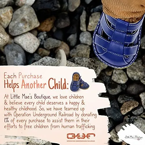 Little Mae's Boutique Closed Toe Squeaky Sandals for Toddler Boys, Ideal Toddler Walking Shoes with Removable Squeaker and Adjustable Velcro Strap - Flexible Sole Baby Shoes