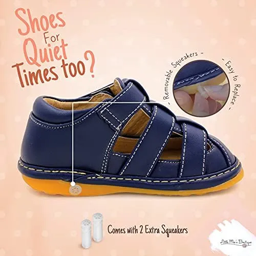 Little Mae's Boutique Closed Toe Squeaky Sandals for Toddler Boys, Ideal Toddler Walking Shoes with Removable Squeaker and Adjustable Velcro Strap - Flexible Sole Baby Shoes