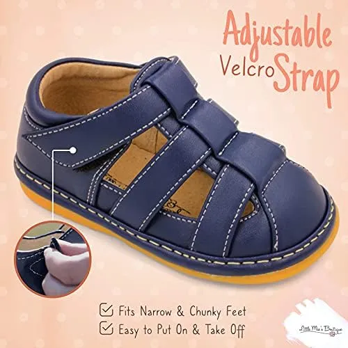 Little Mae's Boutique Closed Toe Squeaky Sandals for Toddler Boys, Ideal Toddler Walking Shoes with Removable Squeaker and Adjustable Velcro Strap - Flexible Sole Baby Shoes