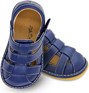 Little Mae's Boutique Closed Toe Squeaky Sandals for Toddler Boys, Ideal Toddler Walking Shoes with Removable Squeaker and Adjustable Velcro Strap - Flexible Sole Baby Shoes