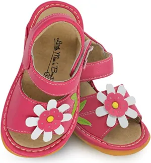 Little Mae's Boutique Mary Jane Two Flower and Gleeful Squeaky Sandals for Toddler Girls, Walking Sandals with Removable Squeaker & Adjustable Strap - Soft Sole Sandals for Little Girls