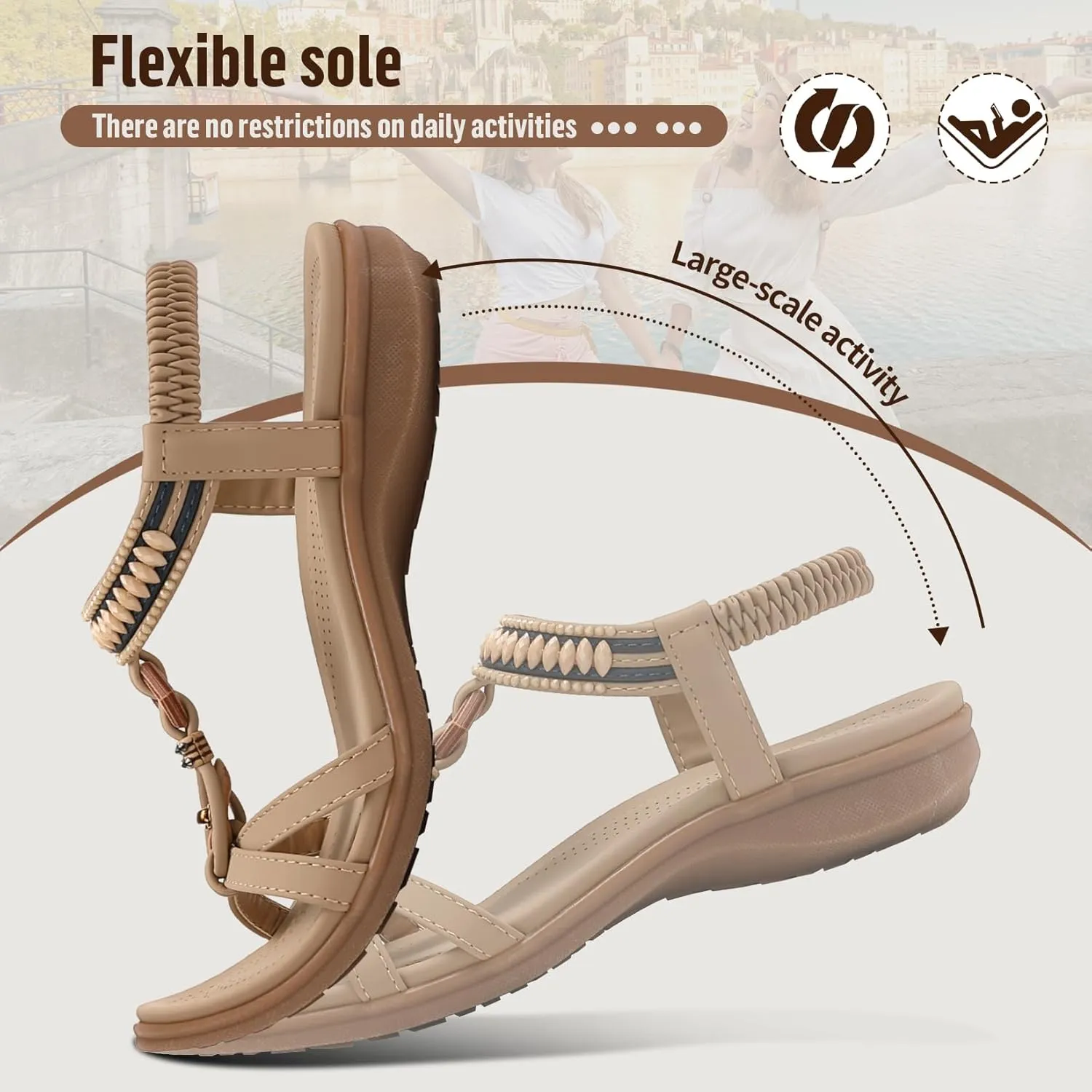 Littleplum Womens Sandals Comfort Arch Support Sandals Summer Walking Shoes Casual Ankle Elastic Flip Flops Shoes