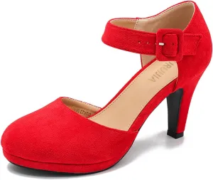 LIURUIJIA Womens Closed Toe High Heels Pumps D'Orsay Ankle Strap Comfortable Platform Heels Shoes Casual Dressy