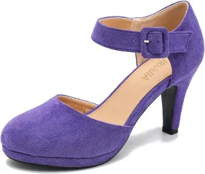LIURUIJIA Womens Closed Toe High Heels Pumps D'Orsay Ankle Strap Comfortable Platform Heels Shoes Casual Dressy