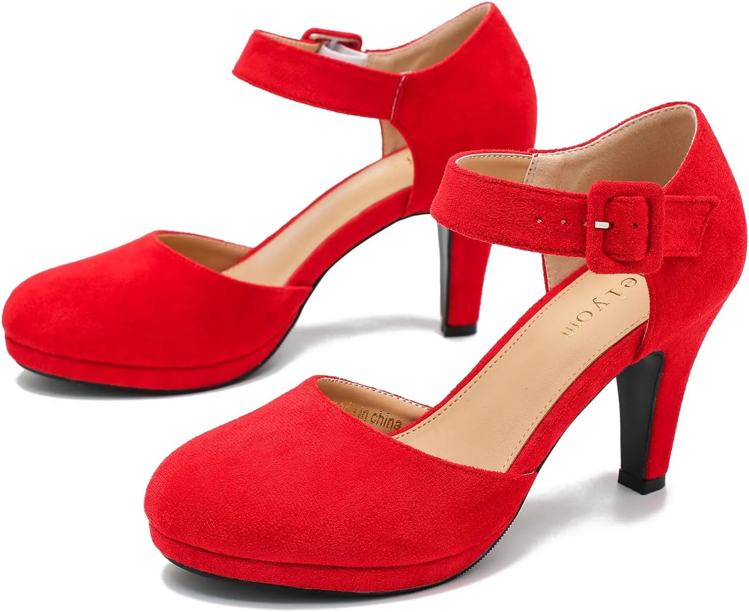 LIURUIJIA Womens Closed Toe High Heels Pumps D'Orsay Ankle Strap Comfortable Platform Heels Shoes Casual Dressy
