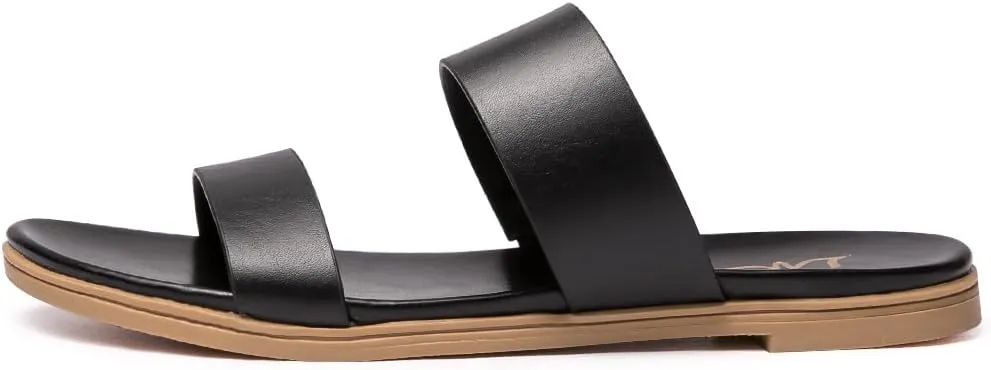 LM Women's Slide Sandals Two Band Slip On Flat Sandals Casual Summer Sandals