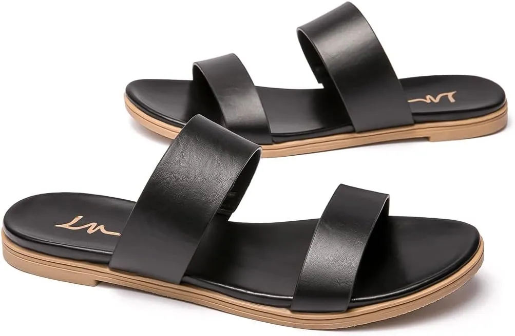 LM Women's Slide Sandals Two Band Slip On Flat Sandals Casual Summer Sandals