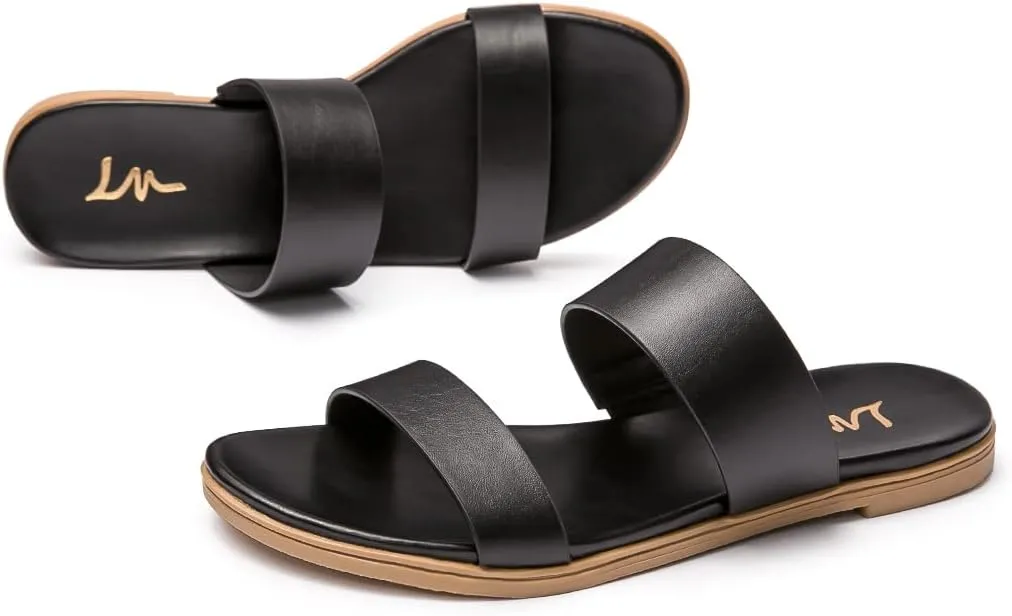 LM Women's Slide Sandals Two Band Slip On Flat Sandals Casual Summer Sandals