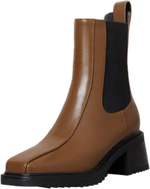 Loafers For Women Autumn Women's Chunky Heel Boots Square Toe Split Leather Short Boots for Fashionable Fall Wear