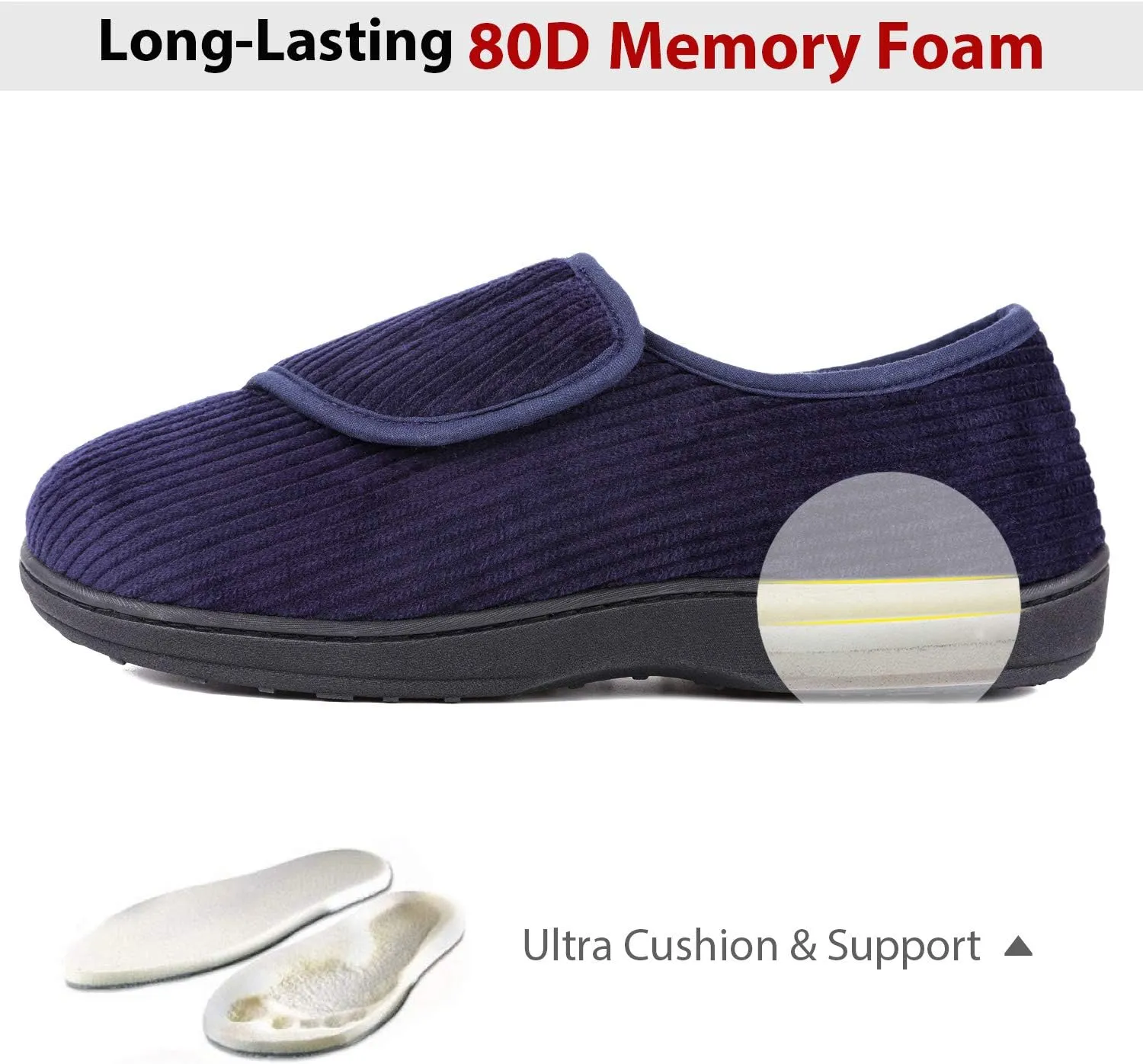 LongBay Men's Memory Foam Diabetic Slippers Comfy Warm Plush Fleece Arthritis Edema Swollen House Shoes