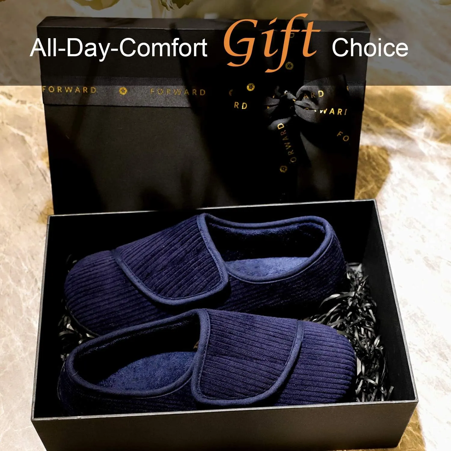 LongBay Men's Memory Foam Diabetic Slippers Comfy Warm Plush Fleece Arthritis Edema Swollen House Shoes