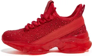 LUCKY STEP Girls Rhinestone Slip On Sneakers Kids Sparkly Lightweight Tennis School Knit Jelly Sole Glitter Walking Shoes Toddler