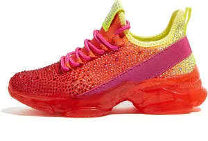LUCKY STEP Girls Rhinestone Slip On Sneakers Kids Sparkly Lightweight Tennis School Knit Jelly Sole Glitter Walking Shoes Toddler